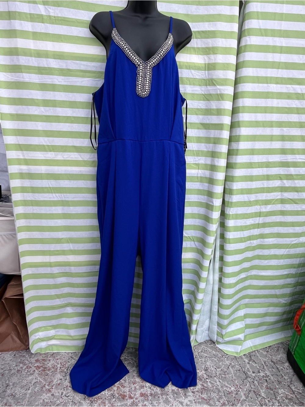 XOXO Royal Blue Beaded V-Neck Jumpsuit